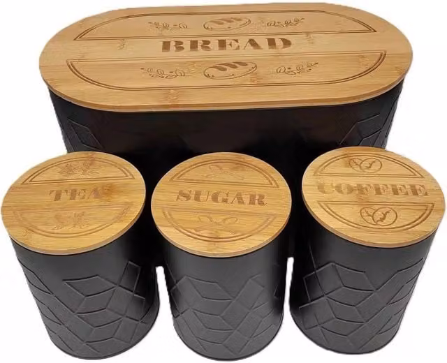 Hinsinc 4-Piece Airtight and Leakproof Bread and Food Storage Canister Set in Black