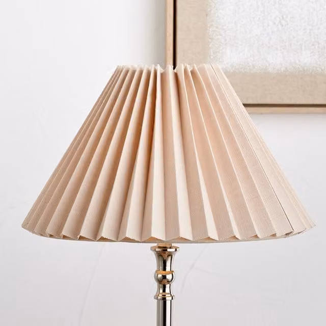 Pacific Lifestyle Natural Linen Hard Pleat Tapered Cone Lampshade in Beige and Yellow, Diameter: 45 cm