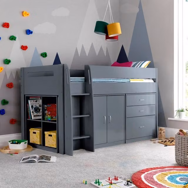 Bedmaster Lacy Grey Mid Sleeper Storage Bed with Drawers and Bedside Shelf