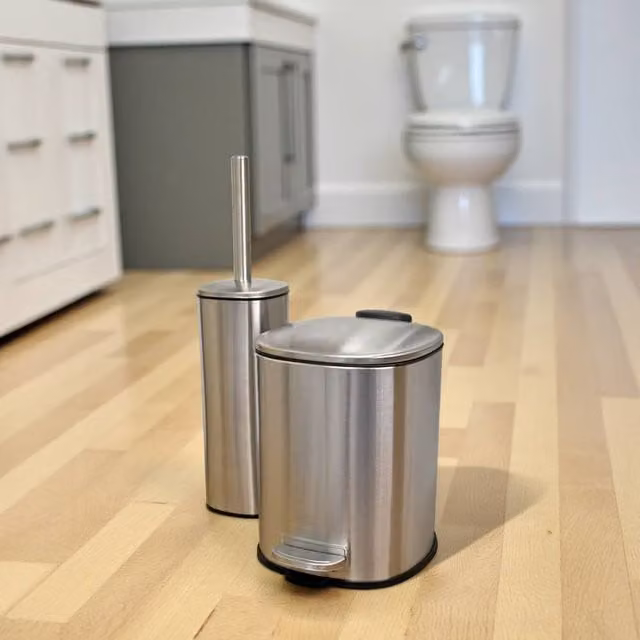 Showerdrape Capri 3L Freestanding Pedal Bin and Toilet Brush Set in Silver with Black or White Accents