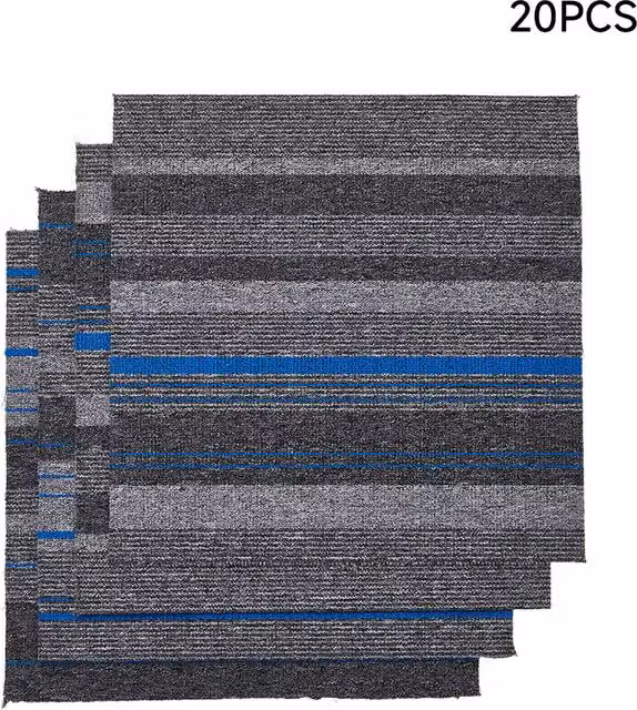 Livingandhome 20-Piece Polypropylene Carpet Tiles in Grey and Blue
