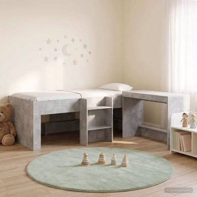 Berkfield Home Kids High Bed Frame with Desk and Stairs in Concrete Grey