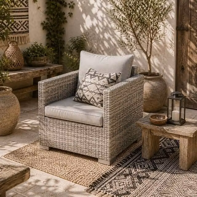 Wyld Haus Karettano Grey Polyrattan Outdoor Armchair with Cushions and Armrests