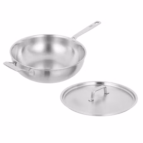 Kuhn Rikon Culinary Fiveply Uncoated Stainless Steel and Aluminium Wok with Lid, Silver, Diameter: 24 cm