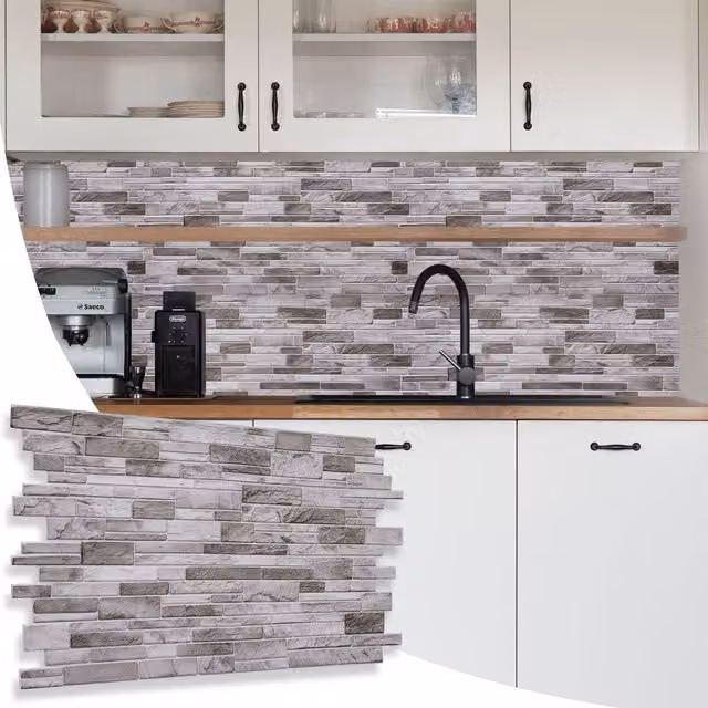 NOVECRAFTO Stone Effect 3D PVC Wall Cladding Panels, Grey, W: 96 cm, H: 48 cm