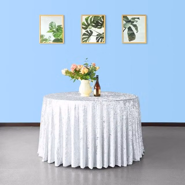 Trimming Shop White Crushed Velvet Round Tablecloth, 305 cm