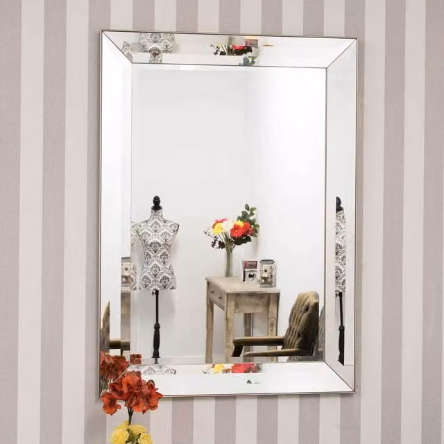 MirrorOutlet Venetian Modena Modern Frameless Rectangular Wall Mirror, Silver, W: 109.22 cm, H: 78.0 cm