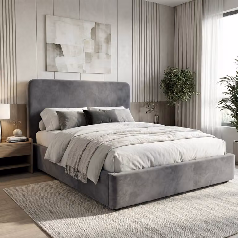 Pluva Grey Velvet Ottoman Storage Bed Frame, Small Double (4ft), W/D/H: 140 x 190 cm