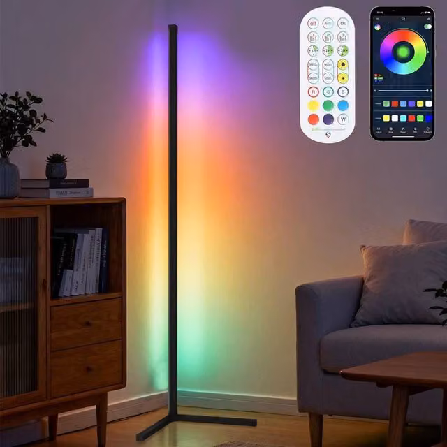 PAWNORA 65 inch Tall RGB LED Corner Floor Lamp in Black