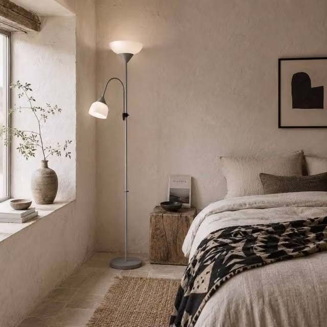 Wyld Haus Silver LED Uplighter Floor Lamp with Adjustable Gooseneck and Dome Shade