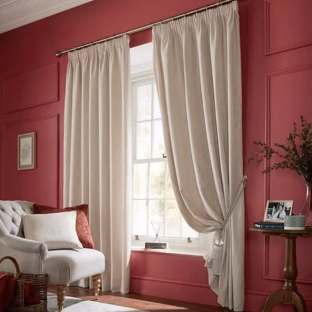 Laura Ashley Whinfell Ready Made Pencil Pleat Fabric Curtains in Beige