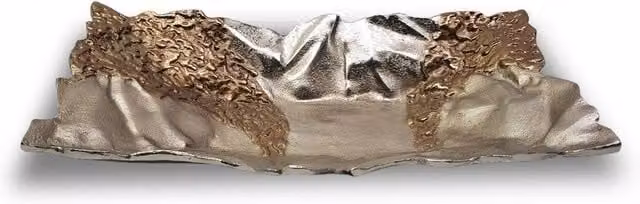 Elm Home And Garden Large Textured Aluminium Decorative Bowl Ornament in Silver and Bronze