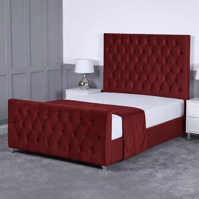 Living Comfort Bedz Vertex Super King Upholstered Velvet Gas Lift Storage Bed with 48 Inch Headboard in Red