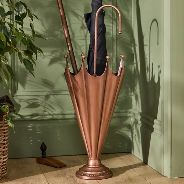 Dibor Vintage Gold Crown Design Metal Umbrella Stand, H75 x D30 cm