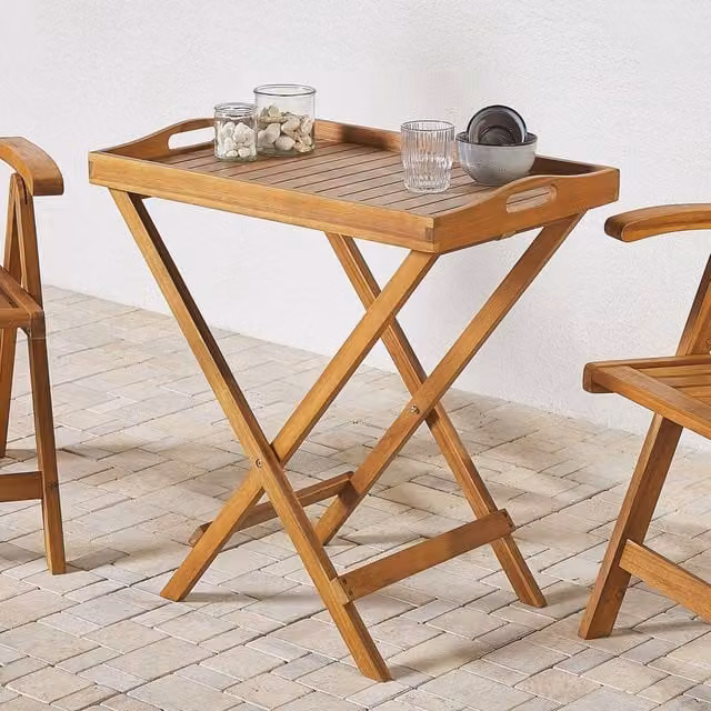 Wyld and Coco Foldable Acacia Wood Tray Table, Brown, W: 68 cm, D: 45 cm, H: 73 cm