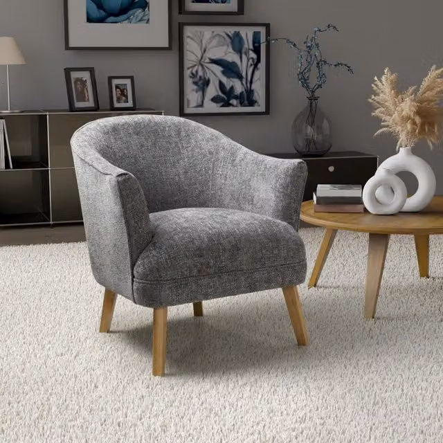Shankar UK LLP Pembroke Grey Flax Effect Winged Armchair with Rubberwood Legs