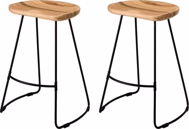 MH London Volt Round Saddle Solid Wood Seat Counter Stools in Brown, Height: 66 cm