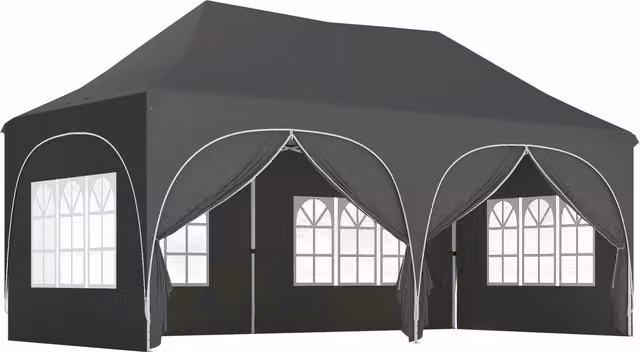Outsunny Pop Up Gazebo Shelter with Sides and Window, Dark Grey, W: 600 cm, D: 300 cm, H: 315 cm