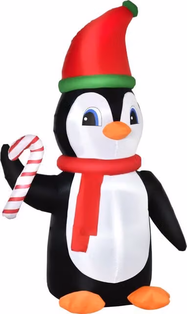 HOMCOM 2.5m Inflatable Christmas Penguin Holding Candy Cane Outdoor Decoration with LED Lights, Multicolour