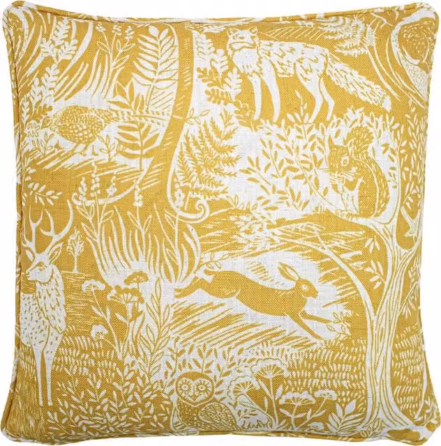 Make it a Home Woodland Scandi Square Cushion in Yellow with Feather Filling