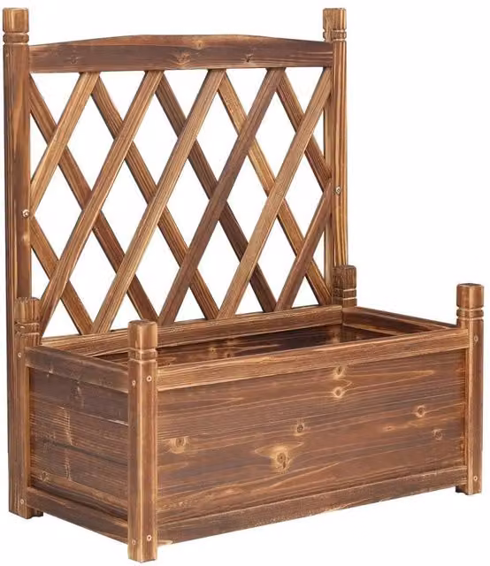 FLAVORA Brown Wood Lattice Trellis Window Box Planter, W/D/H: 76 x 64 x 28 cm