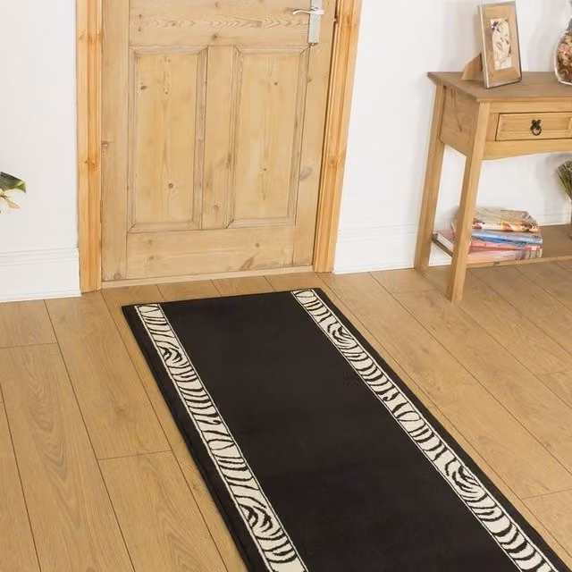 runrug Zebra Animal Print Hallway Carpet Runner Rug in Black, W: 60 cm x L: 360 cm