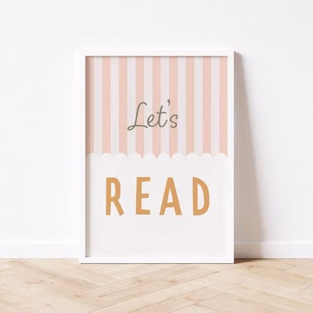 Autumns Corner Let's Read Stripy Edition Paper Poster, Light Pink and Mustard, A2