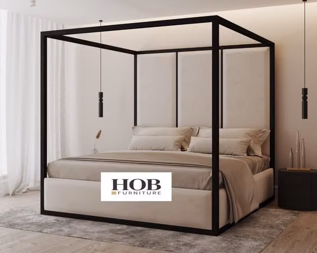 HOB Furniture Royal Washington Poster Bed in Cream Luxury French Velvet, Super King Size (200 x 200 cm)