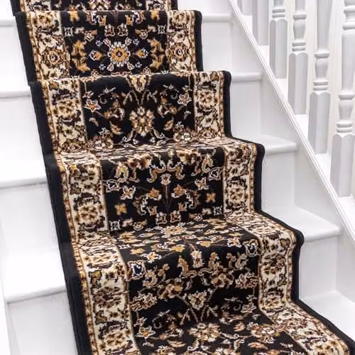 runrug Black Traditional Stair Runner, Machine Woven Polypropylene Carpet, W: 80 cm, L: 600 cm, Thickness: 9 mm