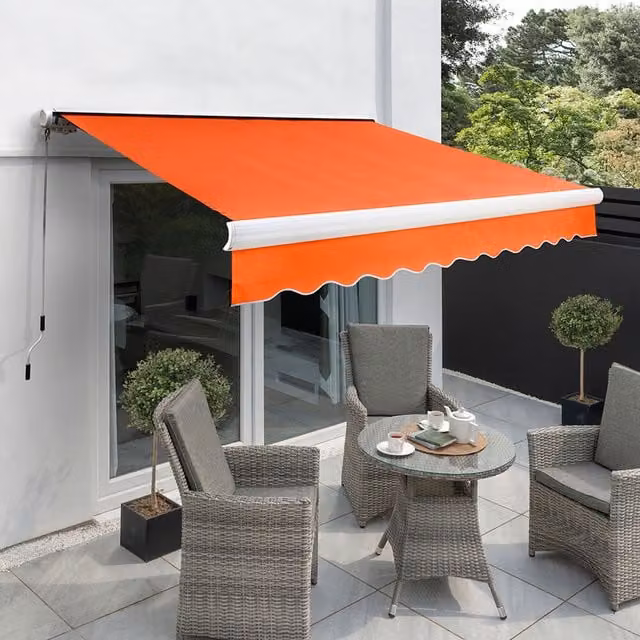 Primrose Full Cassette Manual Aluminium Awning in Orange, W: 200 cm, D: 150 cm