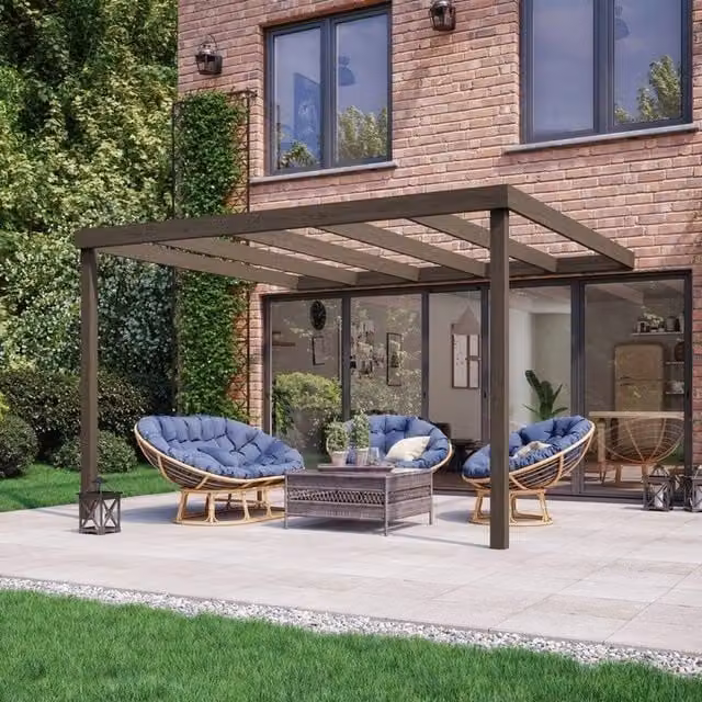 Rutland County Garden Furniture Ltd Wall Mounted Box Pergola in Wood, Brown and Light Green, W: 480 cm, D: 180 cm, H: 270 cm