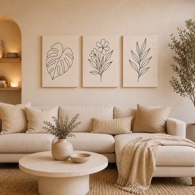Mafett Set of 3 Minimalist Botanical Floral Canvas Wall Art, Black Line, W: 60.96 cm x H: 81.28 cm