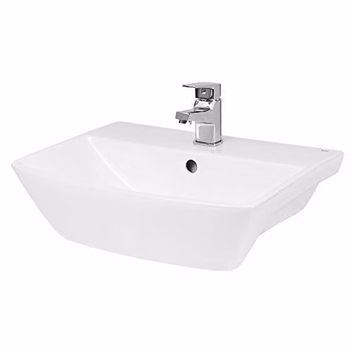 Hudson Reed Lynx White Ceramic Semi Recessed Bathroom Basin with 1 Tap Hole, W: 50 cm, D: 17 cm, H: 38 cm