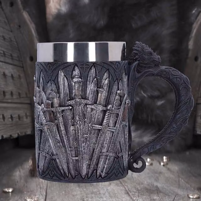 Nemesis Now Medieval Sword Dragon Tankard Mug in Black and Grey, Height: 14 cm