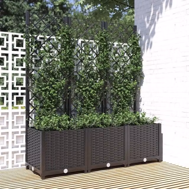 Berkfield Home Garden Planter with Trellis in Black, W/D/H: 120 x 40 x 136 cm