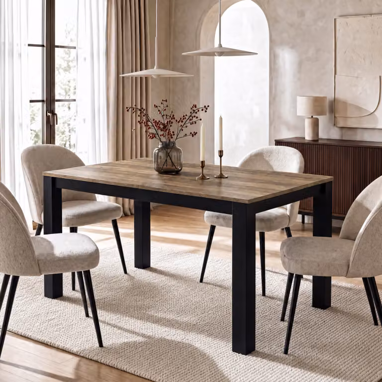 DHS Hartley Industrial Extendable Rectangular Dining Table in Brown and Black