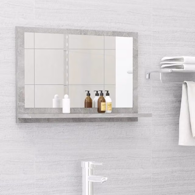 Berkfield Home Modern Rectangular Wall Mirror in Concrete Grey, W: 60 cm, D: 10.5 cm, H: 37 cm