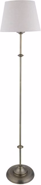 First Choice Lighting Lytchett Antique Brass Spindle Floor Lamp with Beige Fabric Shade