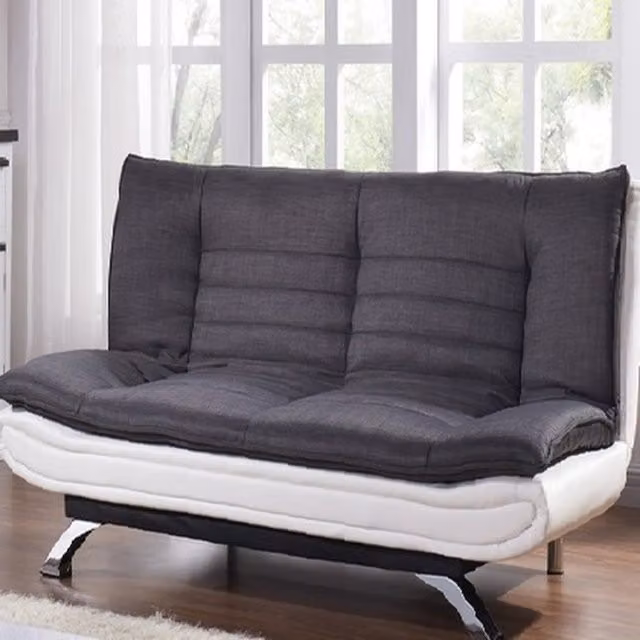 Comfy Living 3 Seater Modern Click Clack Sofa Bed in Grey and White Fabric and Faux Leather