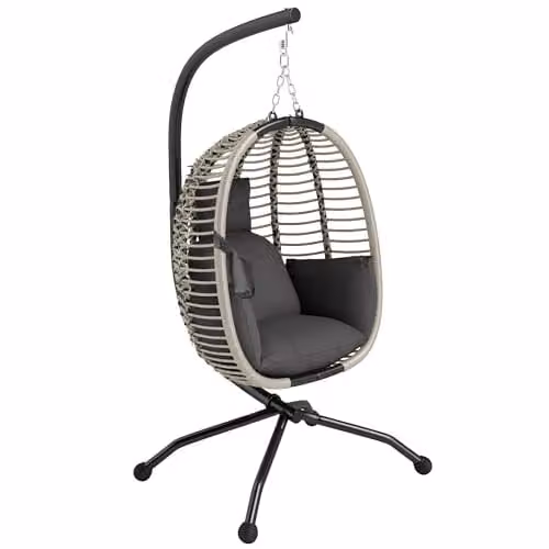 Outsunny Modern Egg Hanging Swing Chair with Metal Stand and Rope Structure in Grey