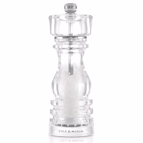 Cole & Mason Transparent Acrylic Salt Grinder with Ceramic Mechanism, Height: 18 cm