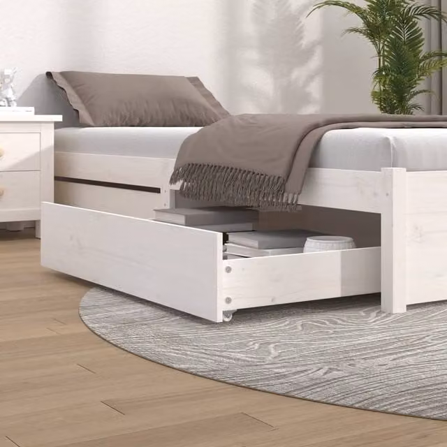 Berkfield Home Set of 2 White Solid Wood Pine Bedroom Bedside Drawers with Castors
