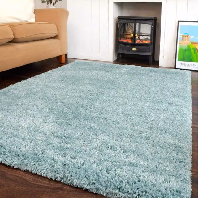 The Rug House Super Soft Shaggy Pile Rug in Blue, W: 330 cm, D: 240 cm