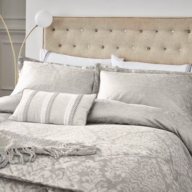 1951 Lavana Kingsize Linen and Cotton Damask Duvet Cover and Pillowcase Set, Beige, W: 180 cm, H: 200 cm