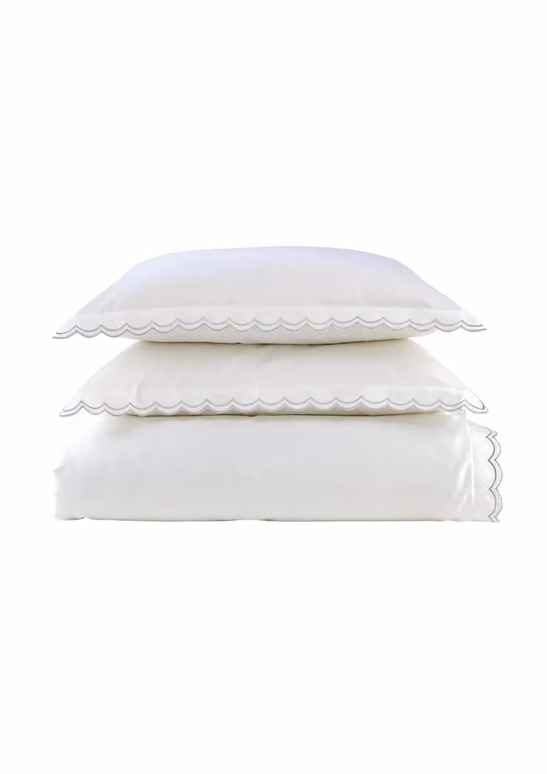 CHRISTY Scallop Edge Grey Cotton Mako Satin Duvet Cover Set, W: 180 cm, H: 200 cm