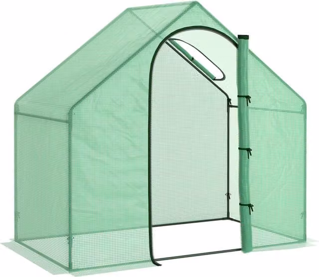Outsunny Walk In Greenhouse Garden Grow House with Roll Up Door and Window, Green, W/D/H: 180 x 100 x 168 cm