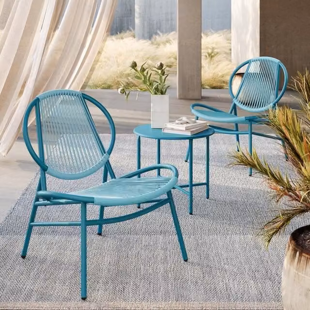 The Bazaarist 3-Piece Outdoor Bistro Set with Side Table in Blue