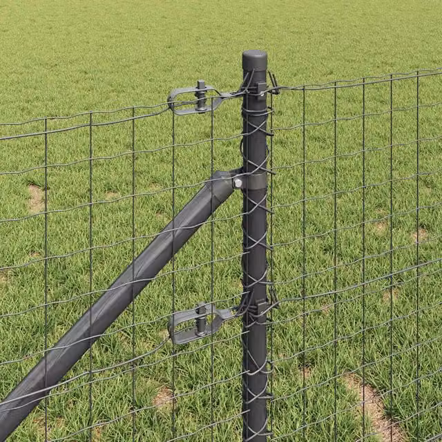 vidaXL Set of 13 Round Grey Metal and Plastic Fence Posts, Height: 66 cm