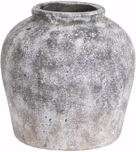 Lemon Pavilion Aged Ceramic Vase in Grey, W: 29 cm, D: 29 cm, H: 30 cm