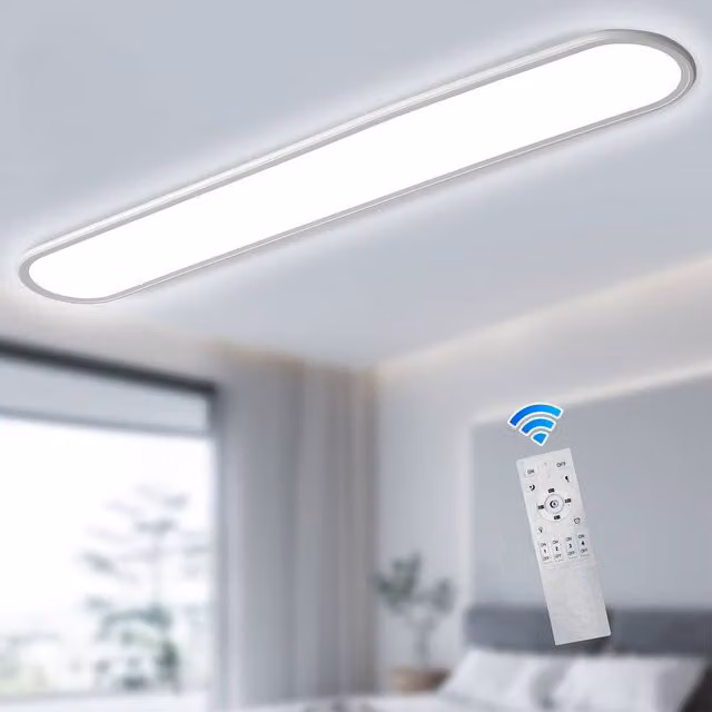 NIVOR Modern Rectangular LED Ceiling Light in White with Remote Control and Dimming Function